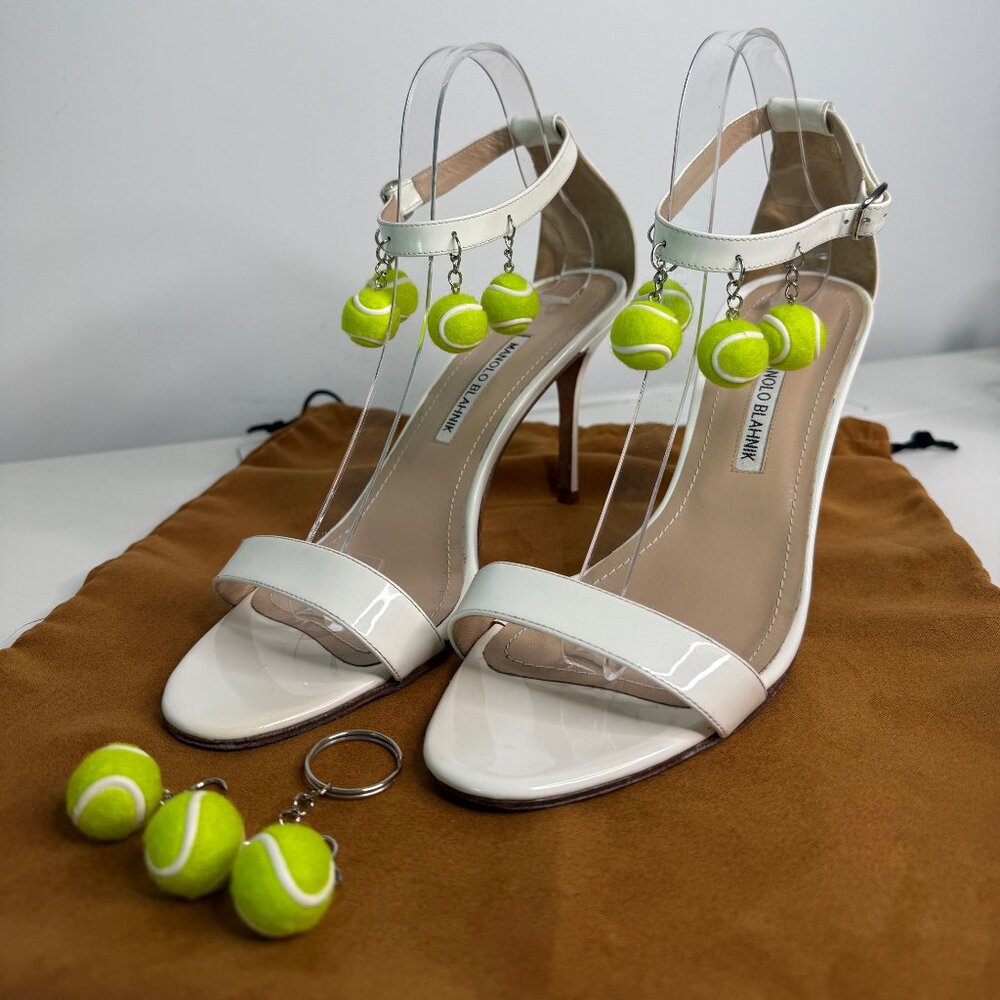 Manolo Blahnik (Tennis) White Patent Leather Sandals